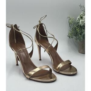 Aquazzura Gold Mirrored Patent‎ Leather Strappy Heel Open Toe Sandals Sz 39/8